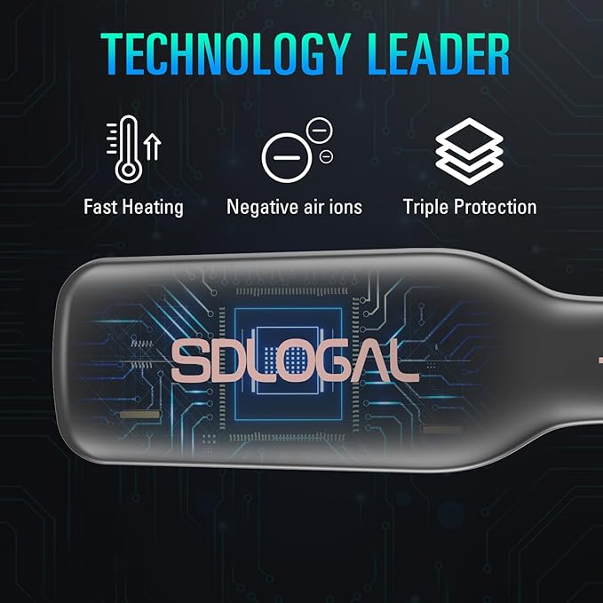 sdlogal Hair Straightener Brush – Hair Straightening Iron with Built-in Comb, 20s Fast Heating & 5 Temp Settings & Anti-Scald, Perfect for Professional Salon at Home (Black - Matte)