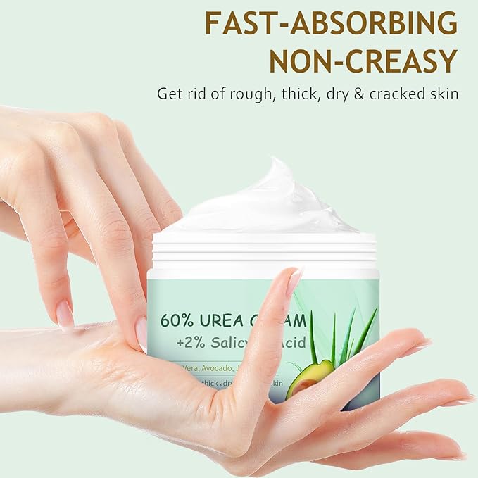 Urea Cream 60% plus 2% Salicylic Acid for Feet – Maximum Strength Foot Cream For Dry, Cracked Heels and Calluses. Deeply Exfoliates Dead skin & Moisturizes, Repairs Rough Feet – 6.35 oz