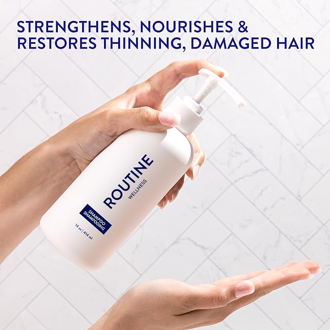 Routine Wellness Anti-Thinning Shampoo for Thinning Hair - Biotin DHT Blocker Women & Men - Color Safe Shampoo for Hair Loss & Healthy Hair - Unscented 14oz (Pack of 2)