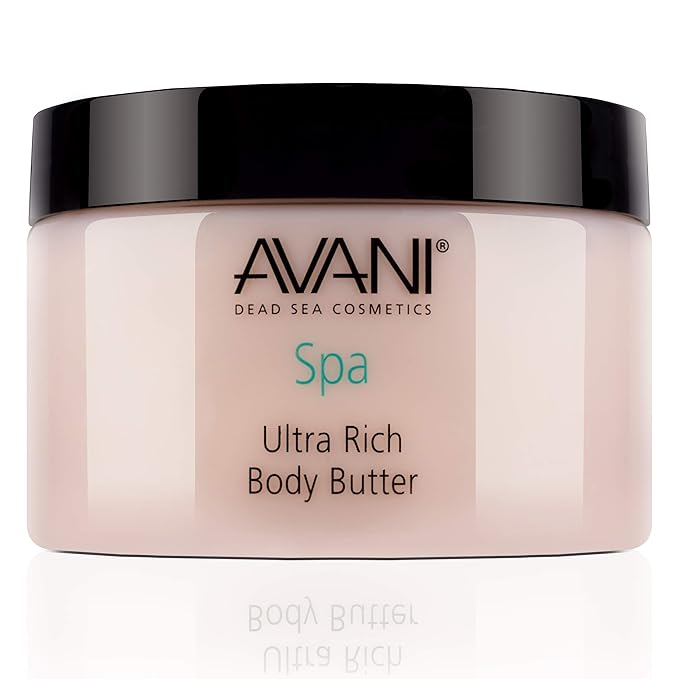 Avani Ultra Rich Body Butter - Dead Sea Salt, Aloe Vera, Vitamin E, Shea, Jojoba, Sunflower, Olive Essential Oil - Natural Butter for All Skin Types - Milk/Honey Fragrance