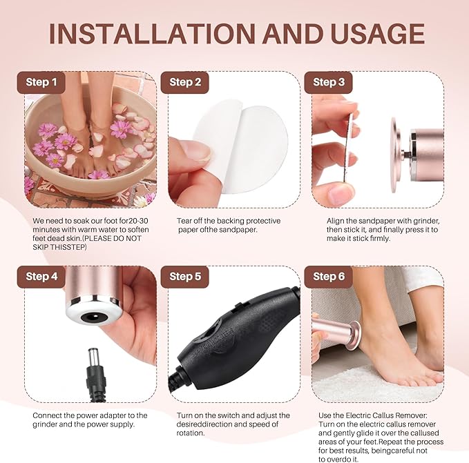 Electric Foot File Remover Callus: Profesional Pedicure Tool for Callus Remover - Adjustable Speed Feet File Grinder with 60 Pcs Replacement Sandpaper Disk for Skin and Calluses(Gold)