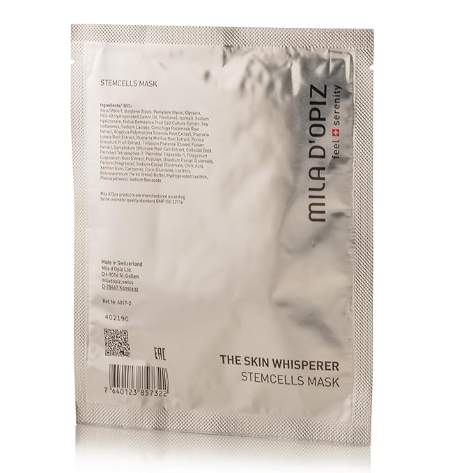 Mila d'Opiz The Skin Whisperer Stem Cells Mask - Highest Concentration Stem Cell Face Mask - Anti Aging Sheet Mask - Hyaluronic Facial Mask - 0.68 oz