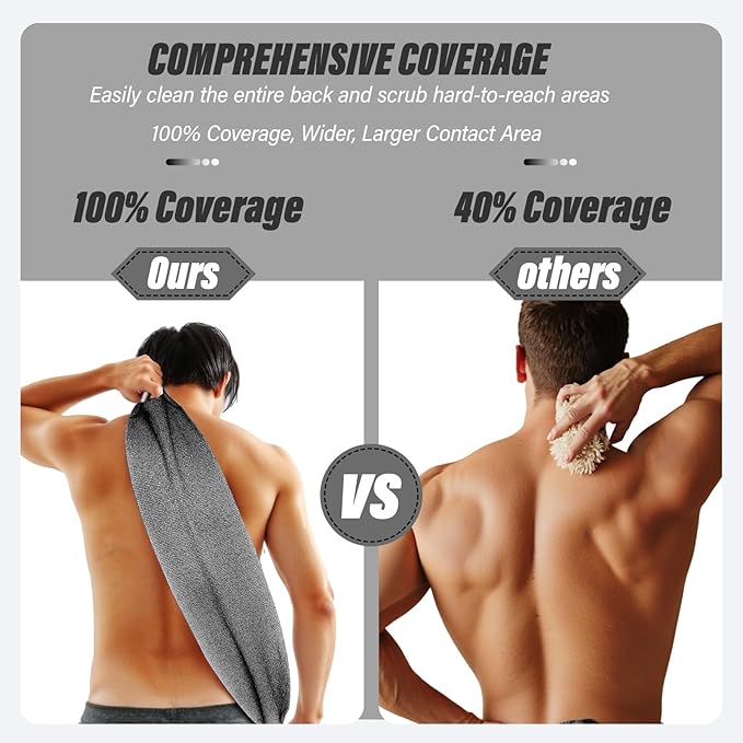 Inmorven Exfoliating Back Scrubber with Handles, Nylon Back Exfoliator, Two Sides Stretchable Pull Strap Shower Deep Cleans Skin Massages Invigorating Blood Circulation for Women Men Body (Dark Gray)