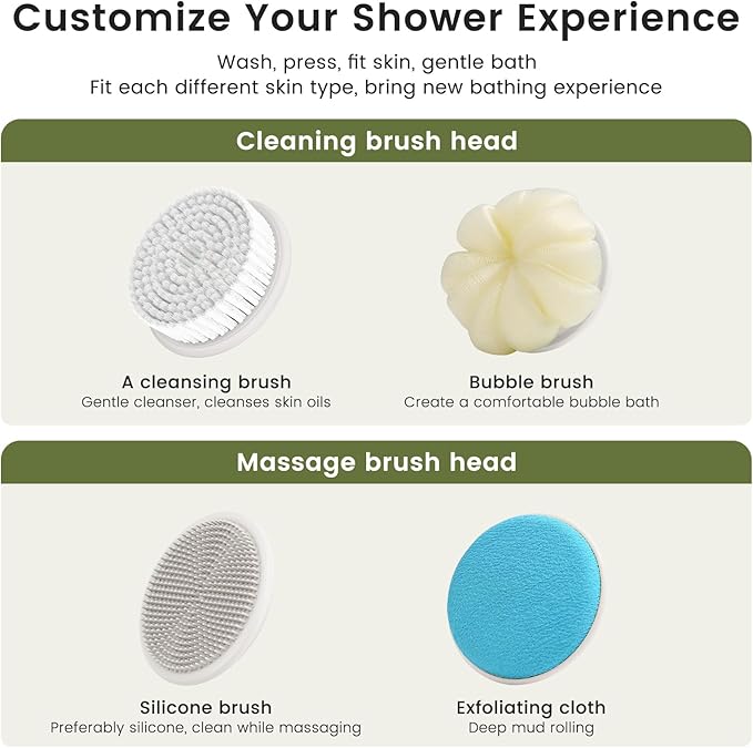 Electric Back Scrubber for Shower - Waterproof Rechargeable Exfoliating Brush for Deep Cleansing, Soft Bristles for Sensitive Skin, Dry/Wet Use for Back, Arms & Legs
