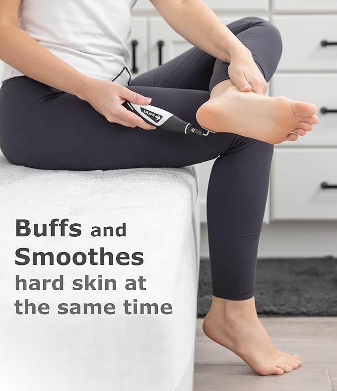 Stainless Steel Electric Pedicure File with Reusable Coarse and Fine Heads, Metal Foot File Callus Remover for Feet. Effortlessly Removes Calluses, Dead Skin for Smooth Healthy Feet