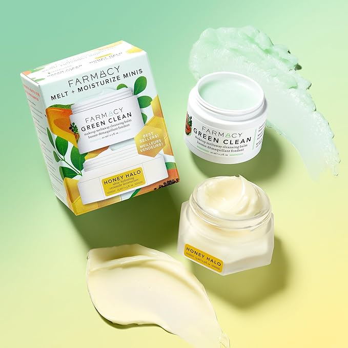 Farmacy Ceramide Face Moisturizer + Cleansing Balm Duo - Travel Size Skin Care Set with Green Clean Makeup Remover Balm + Honey Halo Moisturizer Face Cream (2 Count)