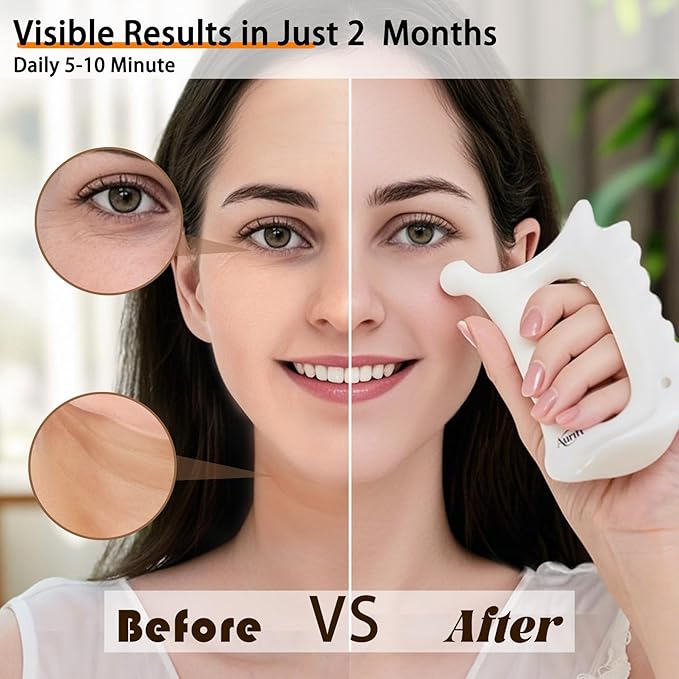 Ceramic Gua Sha Tool for Face & Body, Christmas Gifts for Adults Mon, 6 in 1 Facial Massage, Lymphatic Drainage, Jaw Lifting, Puffiness Care, Neck Massage for Stress Relief - Home Self Care, White