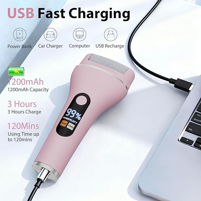 Electric Callus Remover for Feet, Rechargeable Portable Electronic Foot Callus Remover 2-in-1 Wet/Dry Foot Scrubber Electric Toot File for Hard Cracked Dry Dead Skin（Pink）