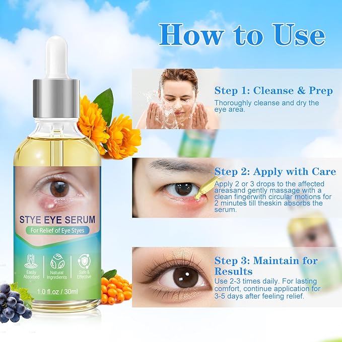 Stye Relief Serum & Eyelid Drops for Blepharitis & Chalazion | Natural Fast-Acting Formula for Lash Line & Under Eye | Gentle Cleansing Care, 1 Fl Oz