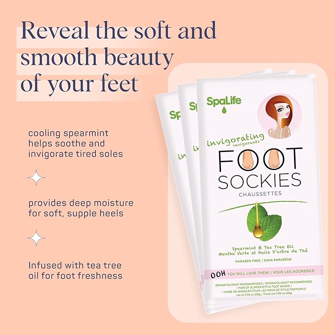 SpaLife Moisturizing Foot Mask | Foot Wrap for Dry Cracked Feet Intensive Repair Treatment | Tea Tree Oil Softening Booties | Callus Remover Alternative | Self Care Gifts for Women | 8 Pack