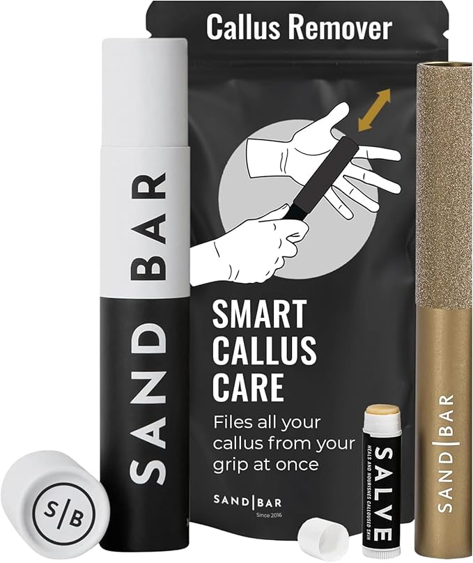 SandBar Ultimate Callus Remover Set - 4" & 8" Files with Moisturizing Salve Balm Stick - Elevating Athletes, Weightlifters & Rock Climbers for Smoother Hands & Feet - Gold (Black) (Gold Bundle)