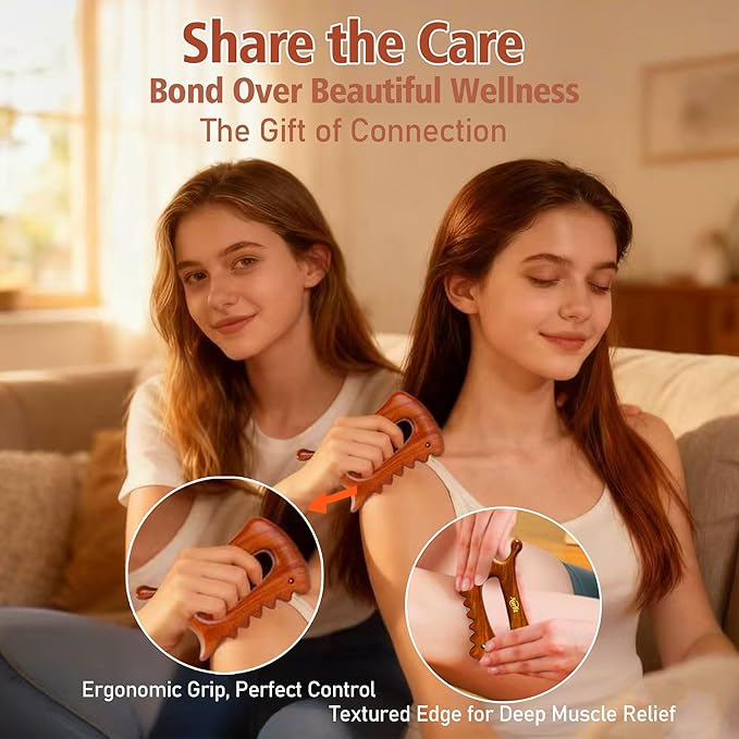 Gua Sha Tool for Face & Body – 6 in 1 Natural King Wood - Lymphatic Drainage, Skin Firming, Puffiness Care, Neck Massage,Muscle Relief - Home Self Care, Wonderful Gifts Packing for Mum Wife Friend