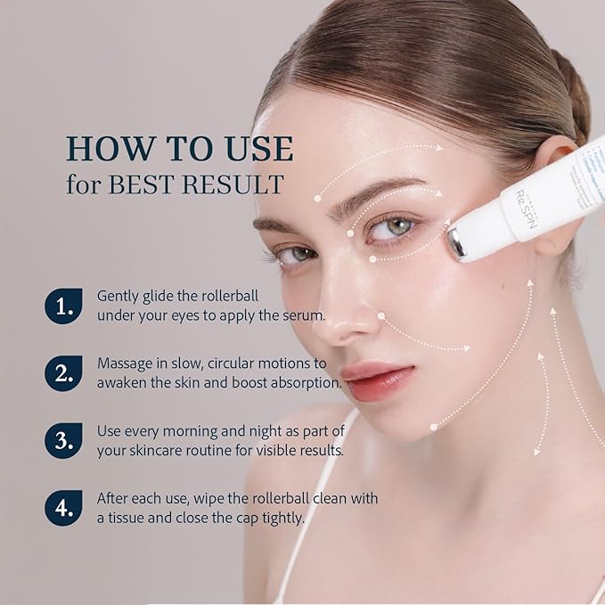 Re.SPN Peptide Firming Roller Eye Serum – For Puffy Eyes, Wrinkles & Dark Circles, Cooling Gua Sha Metal Applicator with Niacinamide, Vegan K-Beauty (0.67 fl oz)