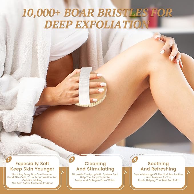 2-Pack Dry Body Brush - Dry Brushing Body Brush for Lymphatic Drainage & Exfoliating, Round Body Brush with Massage Nodes & Natural Bristles for Skin Care