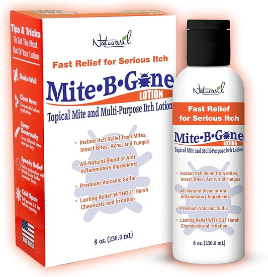 Mosquito Bite Itch Relief by Mite-B-Gone - Natural Sulfur Lotion to Stop Insect Bite Itching, Skin Redness, Discomfort & Irritation | Safe for Kids & Adults| Fast & Effective for All Skin Types| 8 oz