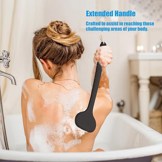 VANZAVANZU Back Scrubber for Shower, Bath Brush with 17-Inch Long Anti-Slip Handle, Wet and Dry Brushing Body Brush for Body Cleansing, Back Brush for Men and Women (Black)