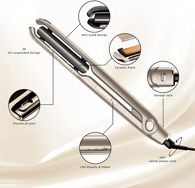 RUCHA 1 Inch Flat Iron Hair Straightener, 30S Fast Heating Ceramic Hair Straighteners for Women, Plasma Ions Hair Straightener and Curler Get Frizz-Free, Mini Hair Straighteners for Travel, Gold