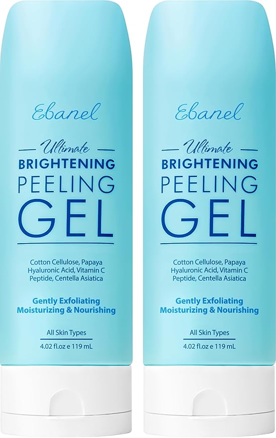 Ebanel 2-Pack Brightening Peeling Gel with Cotton Cellulose, Rice, Papaya, Centella, Hyaluronic Acid for Face and Body, Gentle Exfoliating Face Scrub Gel Peel Wash Pore Cleanser Minimizer Exfoliator