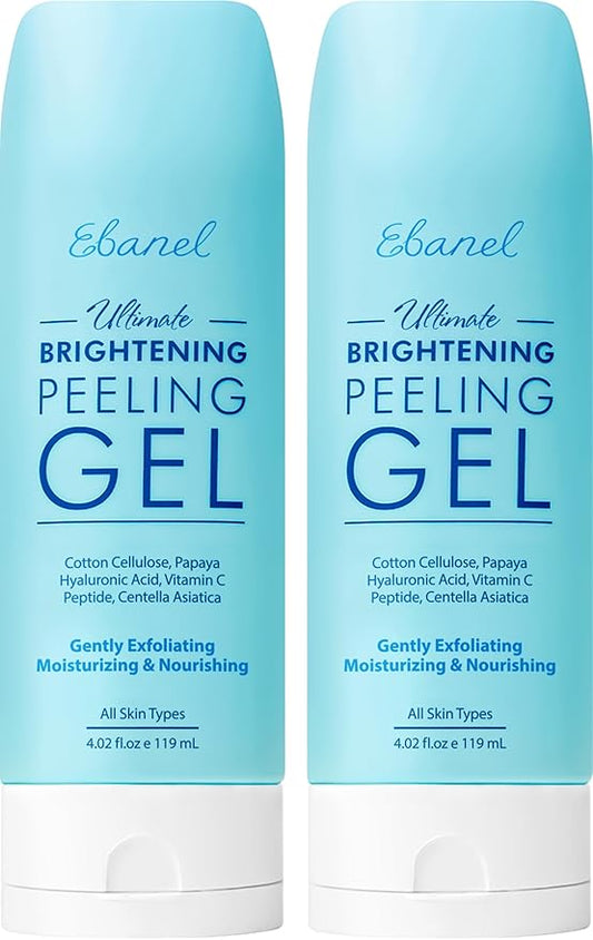 Ebanel 2-Pack Brightening Peeling Gel with Cotton Cellulose, Rice, Papaya, Centella, Hyaluronic Acid for Face and Body, Gentle Exfoliating Face Scrub Gel Peel Wash Pore Cleanser Minimizer Exfoliator