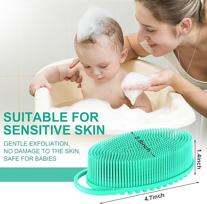 Metene Silicone Exfoliating Body Scrubber with Loop, Body Scrubber for Men and Women, Silicone Loofah for Shower, Soft Silicone for Shower and Bath Skincare Routine(Green)