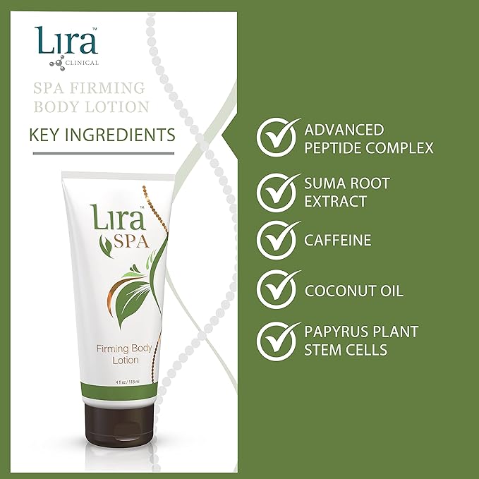 Lira Clinical BODY Firming Lotion - Niacinamide & Caffeine Moisturizing Cream with Green Tea & Sweet Almond Extract - Daily Skin Tightening Solution for Women for Firm and Smoother Skin - 4 Fl Oz