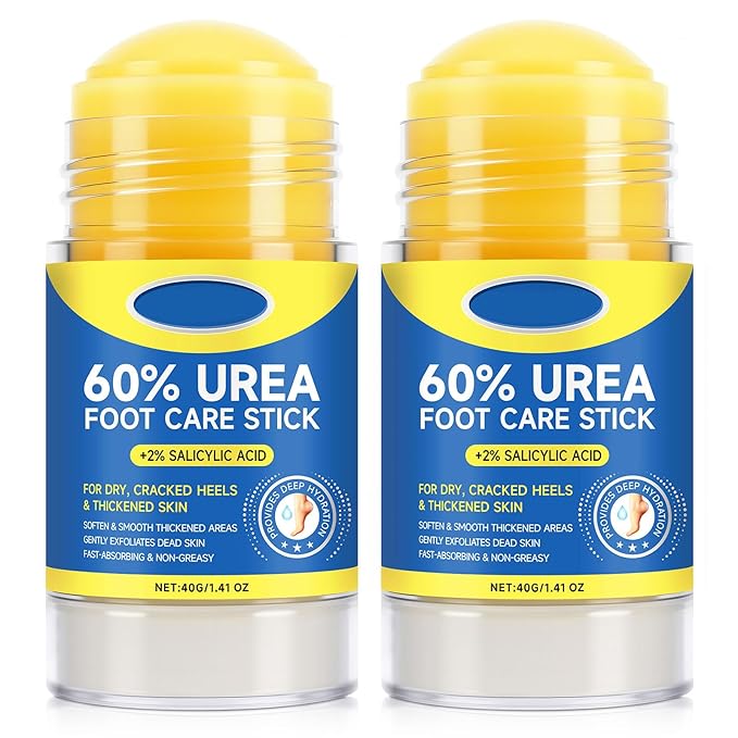 60% Urea Foot Cream Stick with 2% Salicylic Acid, Extra-Strength Cracked Heel Repair for Dry Feet & Calluses, Moisturizing Urea Cream Stick for Dead Skin Removal, Heel Balm for Rough Skin(2pcs)