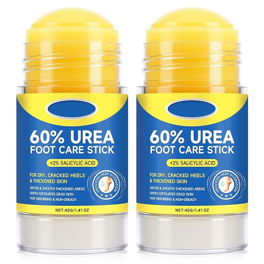 60% Urea Foot Cream Stick with 2% Salicylic Acid, Extra-Strength Cracked Heel Repair for Dry Feet & Calluses, Moisturizing Urea Cream Stick for Dead Skin Removal, Heel Balm for Rough Skin(2pcs)