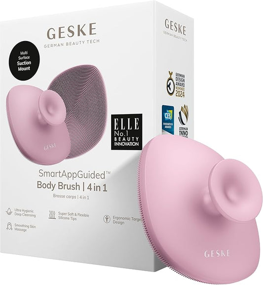 GESKE Body Brush | 4 in 1 | Cleansing Brush for The Entire Body | Professional Deep Cleaning | Soft Silicone Bristles | Ergonomic Two-Finger Design | Cleanses & Massages