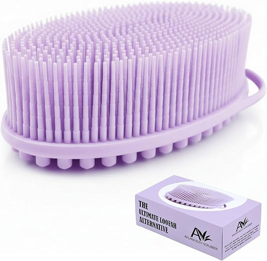 Silicone Body Scrubber for Shower - Gentle Exfoliating Back Scrubber with Soft Bristles - Avilana Premium Dual Sided Bath Brush Massage - Loofah Alternative for Sensitive Skin - Gift Women Men