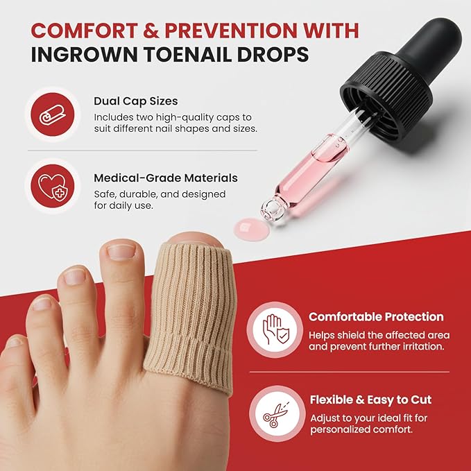 Treatonic Ingrown Toenail Treatment - Ingrown Toenail Pain Reliever and Softener Kit for Easy Trimming with Silicone Gel Toe Caps