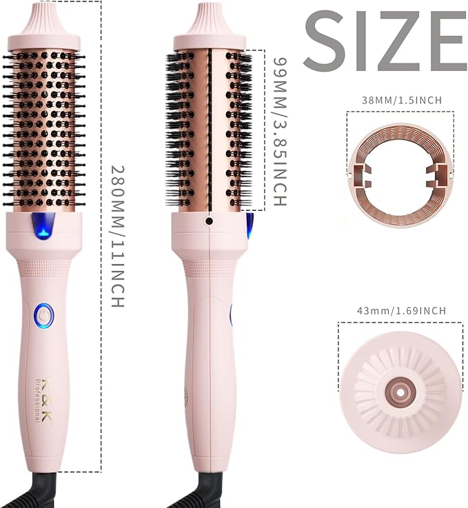 K&K 1.5 Inch Ceramic Tourmaline Ionic Curling Brush Volumizer - Hot Brush Creates Root Volume & Loose Curls, Volume Curls, Hair Styling Tool