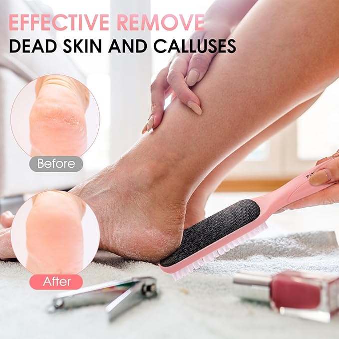 Foot File Callus Remover - Dead Skin Nano Glass Remover for Feet with Soft Brush, Professional Pedicure Tool for Home Foot Care - Pink
