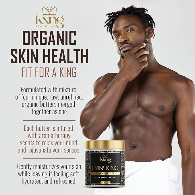 KXNG Cosmetics Organic Shea Body Butter Cream – 4oz | Body Butter for Men & Women with Shea, Cocoa, Mango & Coconut Oil | Deep Moisturizing Cream for Hands, Feet & All Skin Types – Lyin’ King