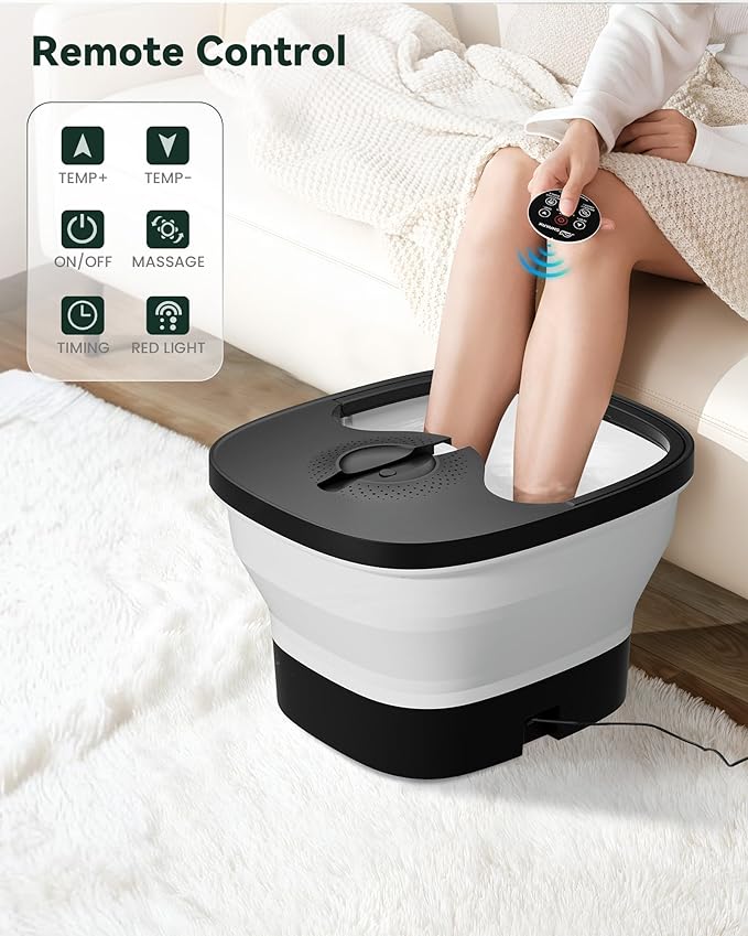 Snailax Foot Spa Bath Massager with Heat, Bubble, Shiatsu Massage Rollers, Remote Control, Temperature Control, Collapsible, Pedicure Foot Soaking Tub