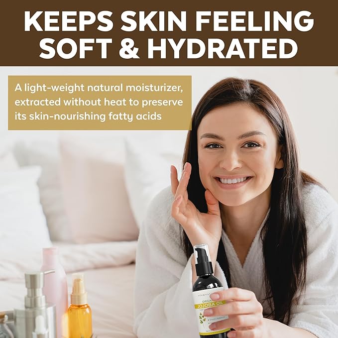 Viva Naturals Organic Jojoba Oil - Pure Cold-Pressed for Skin and Hair, USDA Certified Face Moisturizer, 4 fl. oz