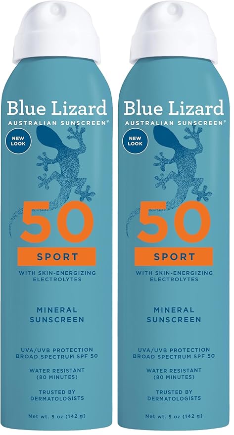 BLUE LIZARD Mineral Sunscreen Spray, SPF 50+ | Water-Resistant | Zinc Oxide Formula | 5 fl oz Pack of 2 | Vegan