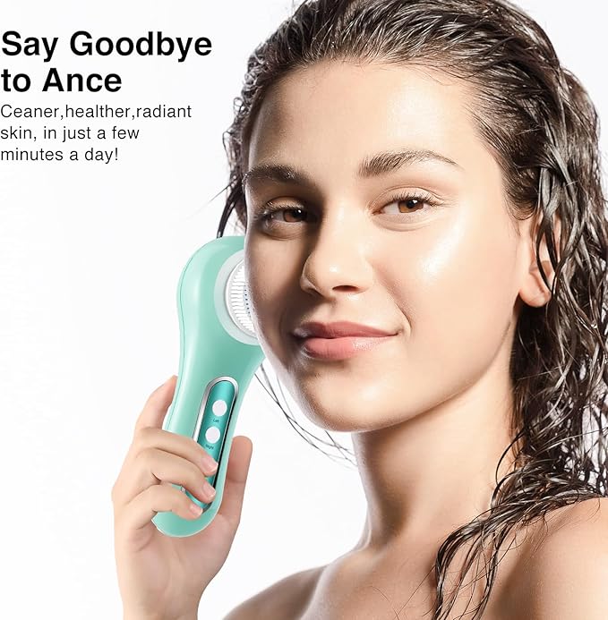Face Scrubber Exfoliator, Rechargeable Facial Cleansing Brush with 2-Way Rotation & 3 Modes, 30-Day Runtime, 5 Brush Heads for SPA-Level Care, IPX7 Waterproof, Deep Cleaning for All Skin Types