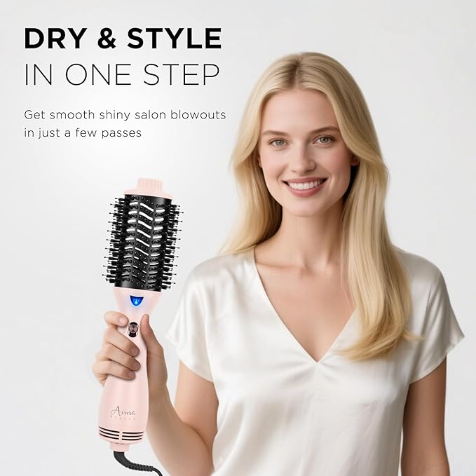 Hair Dryer Brush, Aima Beauty One Step Hair Dryer and Styler Volumizer with Negative Ion for Reducing Frizz and Static, Hair Styling Tools, Pink