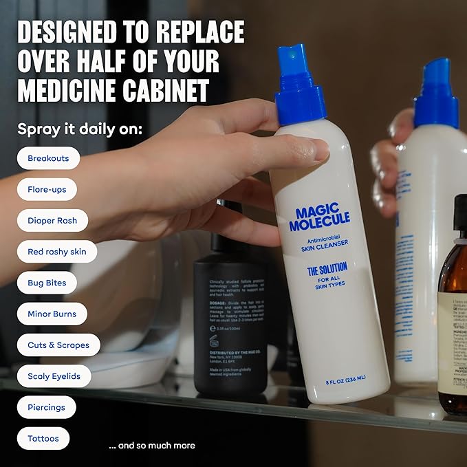 Magic Molecule Skin Cleanser for All Types, Hypochlorous Acid Spray Helps Heal Acne Prone, Eczema and Itchy Rashes and 50 Other Skin Ailments, 8 oz Spray (Pack of 3)