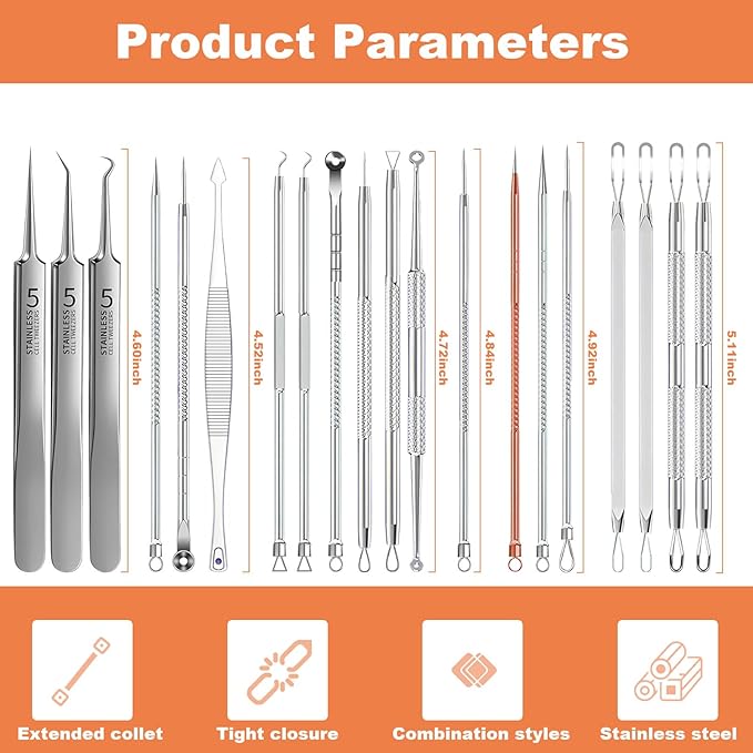 2025 Professional Pimple Popper Tool Kit, 20 PCS Blackhead Remover Tools，Blackhead Remover Comedone Extractor Tools for Removing Zit on Face - Acne Removal Kit with Metal Case (Silver)