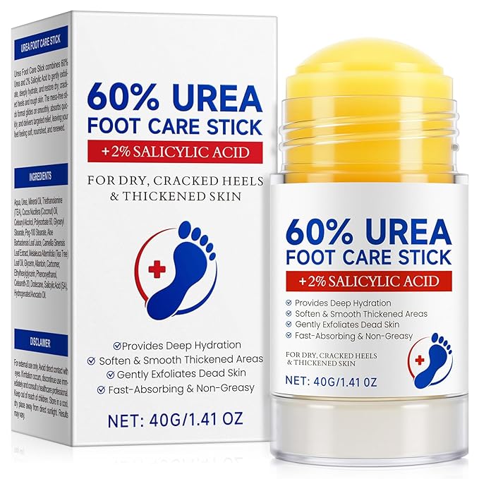 60% Urea with 2% Salicylic Acid Foot Care Stick, Maximum Strength Urea Foot Cream Callus Remover for Dry Cracked Heels, Hands, Knees, Exfoliating Moisturizer, Dead Skin Remover Foot Balm 1.41oz