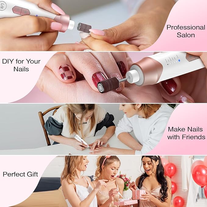 Professional Electric Nail Drill 2000mAH Portable Cordless Electric Nail File 10 in 1 Manicure Pedicure Kit ,5-Speeds Toe Nail Tools Hand Foot Care,Thick Toenail Grinder for Women Men Pets (Pink)