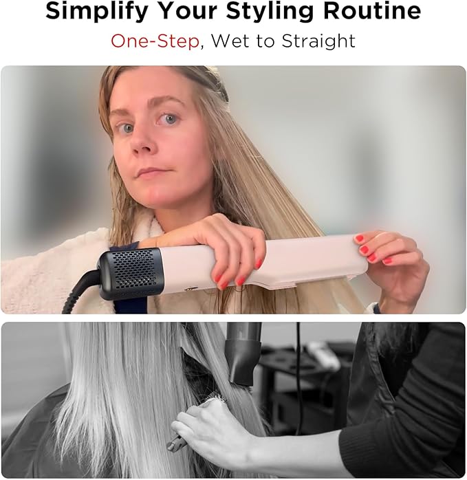 IG INGLAM Air Straight, Style from Wet Hair, 200M Ionic Hair Dryer Straightener for Medium Long Length(14”-30”), Straightener and Dryer 2 in 1, Fast Drying and Straightening in One Step, Pink