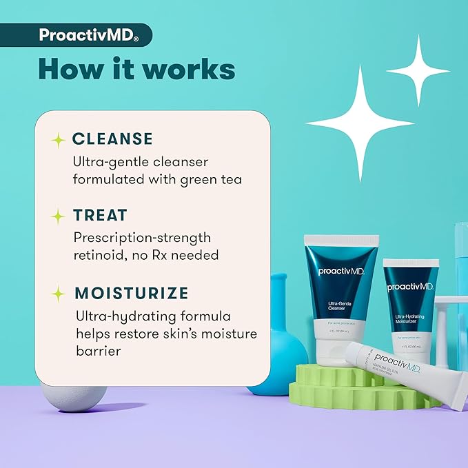 Proactiv MD 3-Step Routine, Ultra-Gentle Face Cleanser, 0.1% Adapalene Gel Treatment, Ultra-Hydrating Moisturizer, 30-Day Acne Treatment Kit