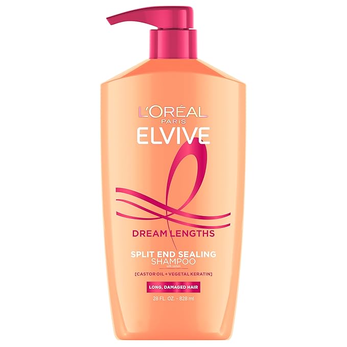 L'Oreal Paris Elvive Dream Lengths Restoring Shampoo With Fine Castor Oil and Vitamins B3 and B5 for Long, Damaged Hair, Visibly Repairs Damage Without Weighdown With System, 28 Fl Ounce