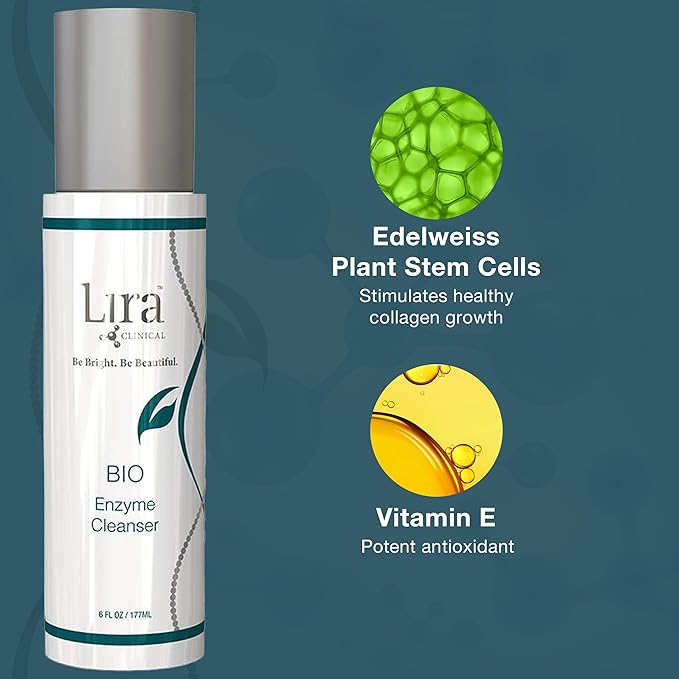 Lira Clinical BIO Enzyme Cleanser for Oily Skin Control - Papaya Enzyme Gel Face Wash - Hydrophilic Exfoliating Facial Cleanser - Deep Cleansing Skincare with Resurfacing and Hydrating Care - 6 Oz