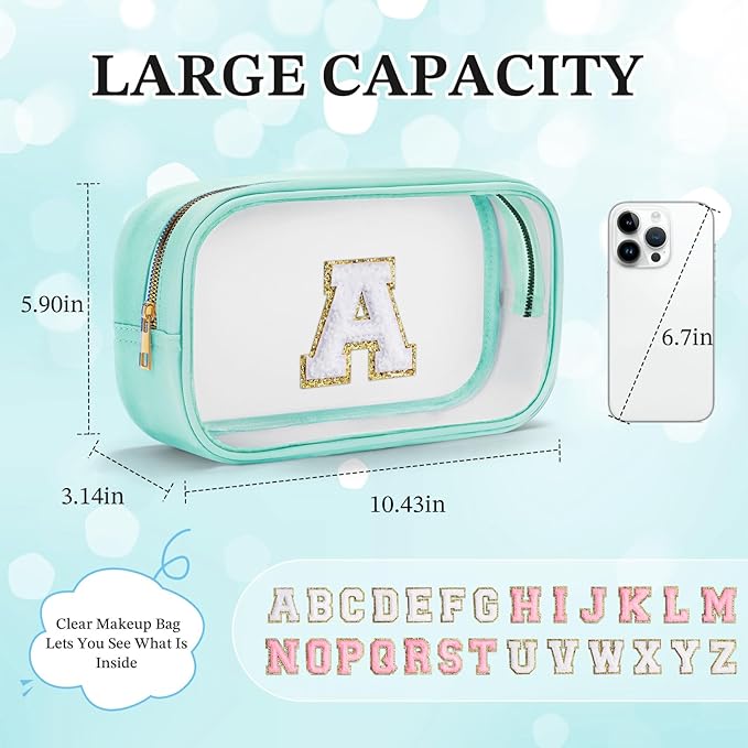 YOOLIFE Initial Clear Makeup Bag | Waterproof Large Travel Makeup Bag | Personalized Travel Beach Toiletry Bag | Car Organizer Essentials for Women Men | Teacher Girls Women Birthday Gifts Blue J