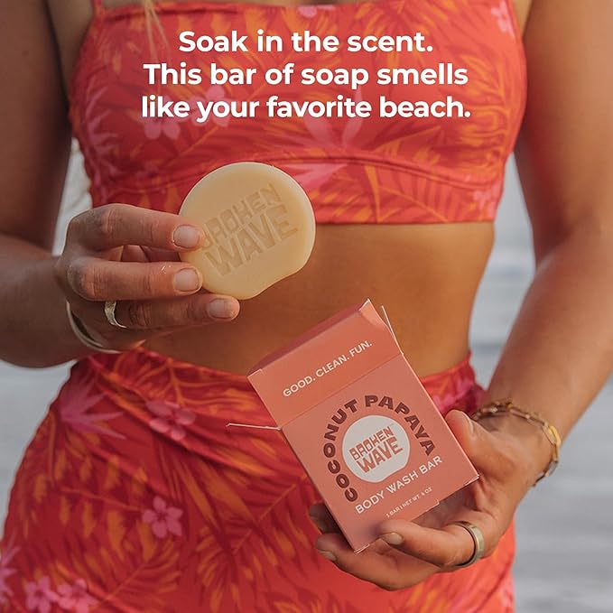 Broken Wave Natural Bar Soap for Women and Men | Hydrating, Vegan, Cruelty-Free Bar Soap | Coconut Lemongrass & Papaya Scent | Sulfate, Paraben & Plastic-Free Body Soap for Soft & Smooth Skin | 2-Pack