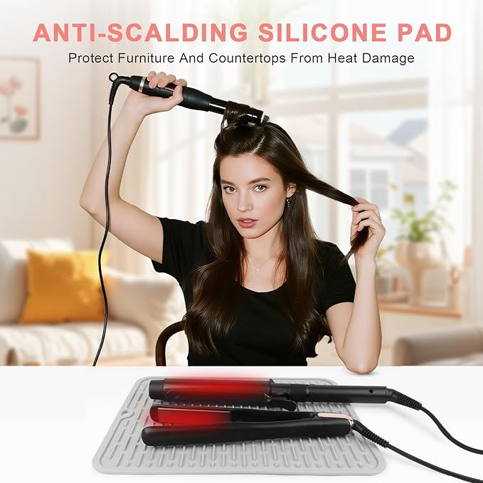 Oversize Silicone Heat Resistant Mat for Curling Irons, Flat Irons, Hair Straighteners and Hot Hair Styling Tools, Portable Hot Tools Cover Pad for Travel Vanity Salon(14.2" x 11.0")