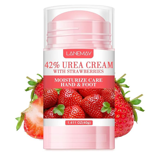42% Urea Cream Moisturizer plus Strawberry for Dry Cracked Feet Knees Elbows Hands Hydrates & Nourish Foot Care for Softens Exfoliates Dead Skin Smoothing Skin, 1.41Oz